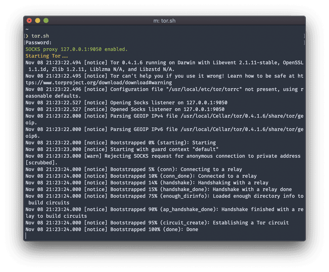 Tor running in Terminal